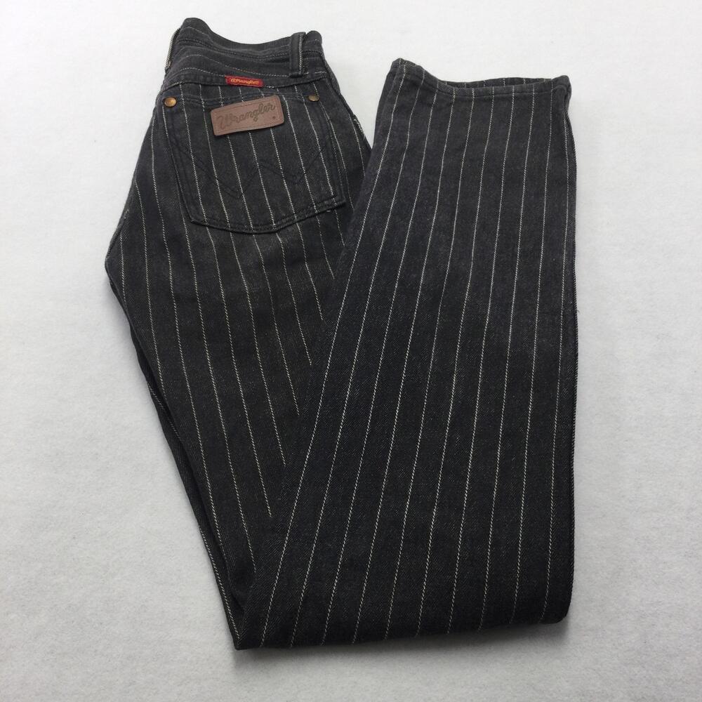 Wrangler Jeans Womens 0 X 34 Black Charcoal Wash High Rise Straight Stripe USA